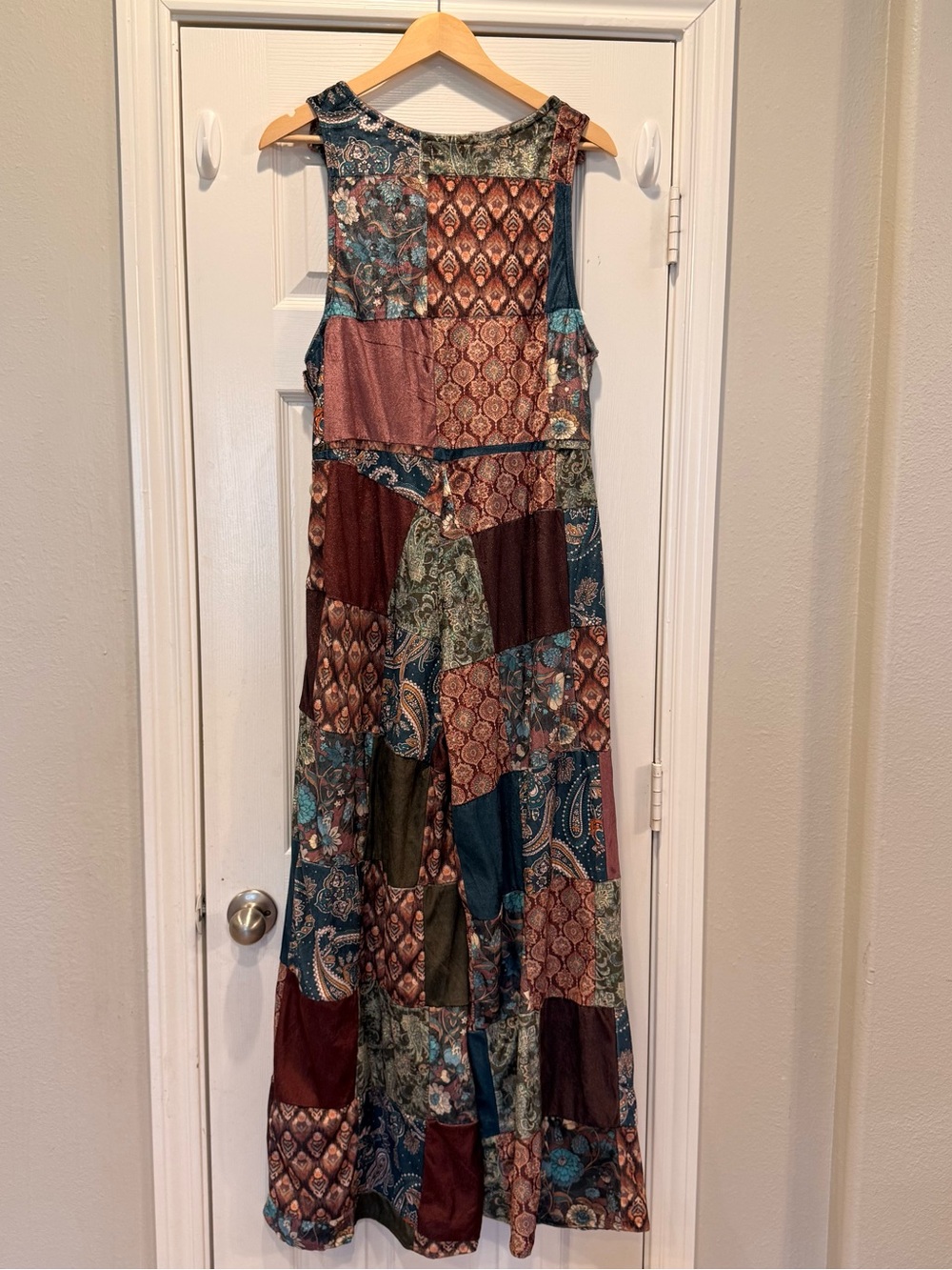 Earthbound Patchwork Velvet Jumpsuit Wide Leg Boho Hippie Indie Size Medium - Picture 3 of 11